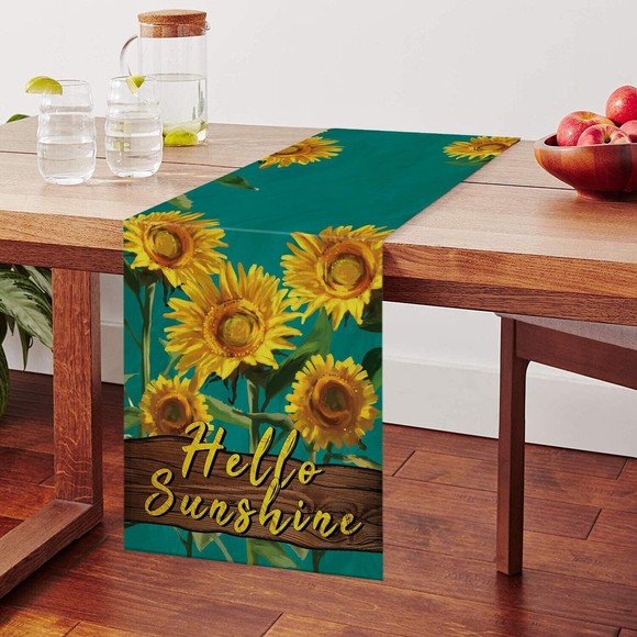 Summer Table Runner Hello Sunshine Sunflower Dark Green Party Decor 13 x 72 Inch - Picture 2 of 4